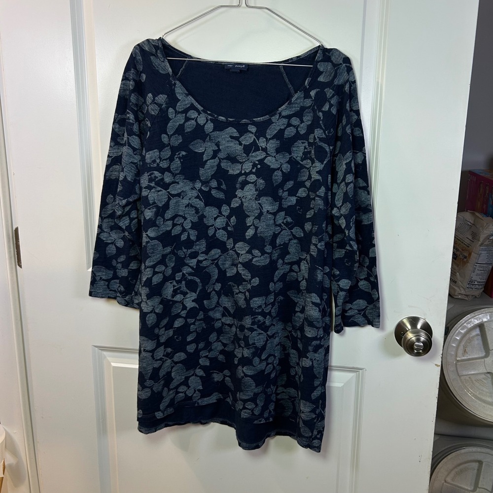 Indigo Pure Jill Womens Tunic Floral Leaf Print Cotton Navy Blue L